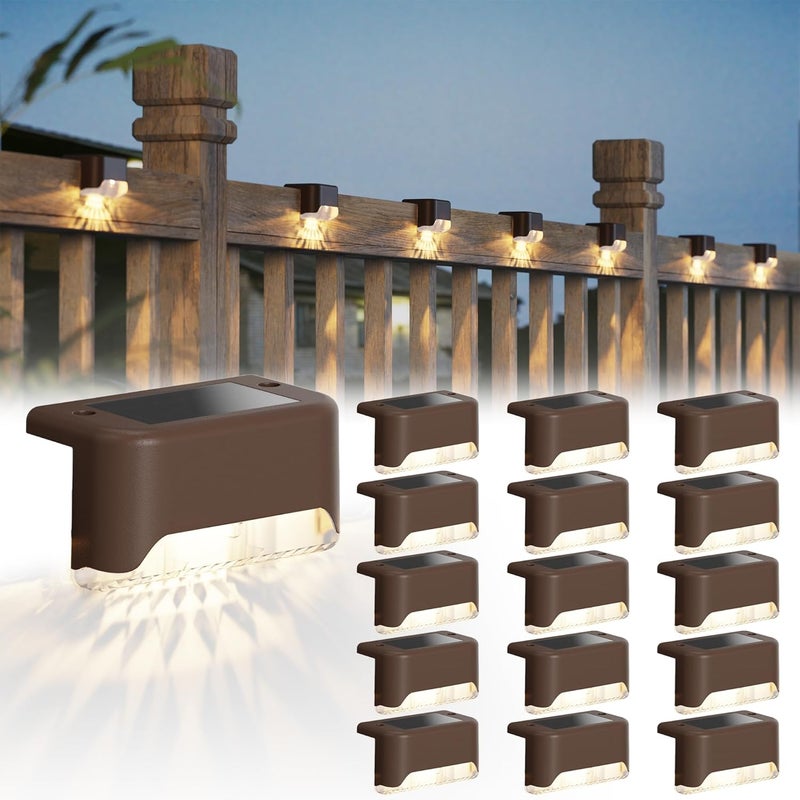 JACKYLED Solar Fence Lights 16 Pack Outdoor Solar Deck Light IP65 Waterproof Solar Step Lights Outdoor Lighting for Garden Deck Fence Railing Stair Patio Yard Pathway, Brown - Image 1